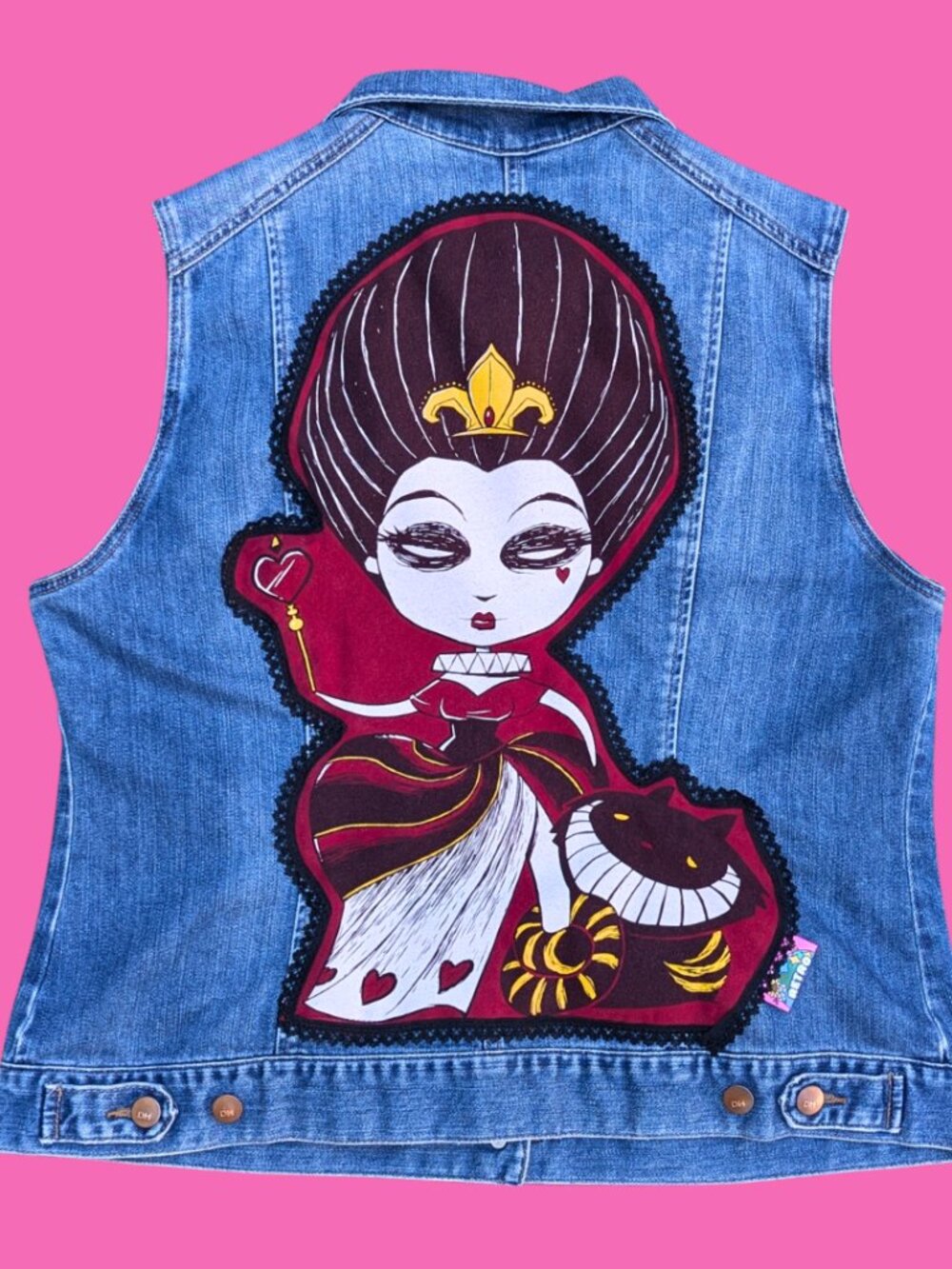 Alice in Wonderland, Queen of Hearts and Cheshire Cat Upcycled T-Shirt Sleevel